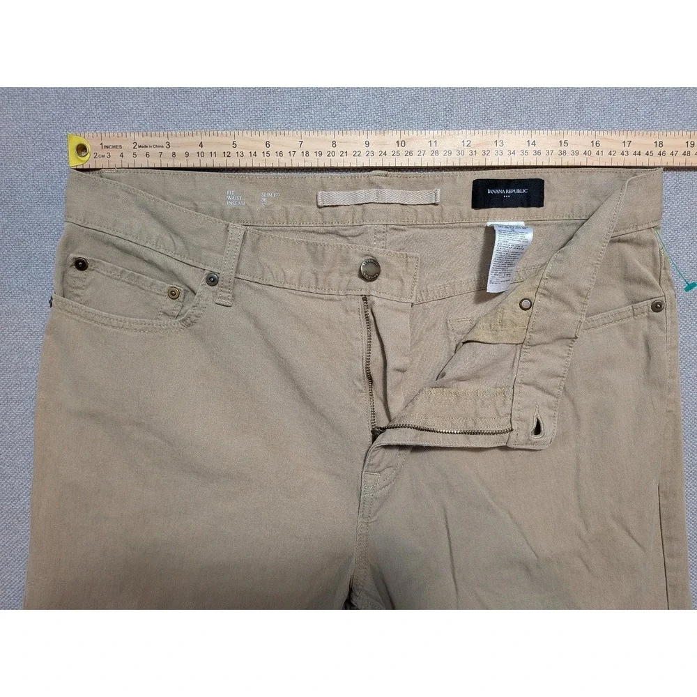 Banana Republic Washwell Mens 36x32 Pants Linen Workwear Khaki Slim Fit Blend